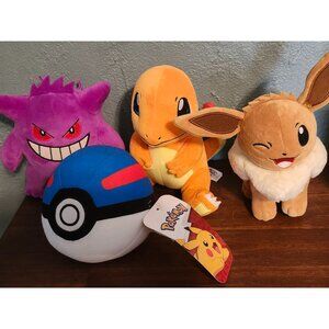 Pokemon Plush Lot Gengar Evee Charmander Poke Ball WCT